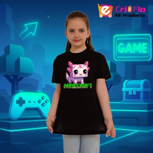 Tricou Minecraft Axolotl Roz Tricou Negru Copii | Dama | Barbat - Img 1