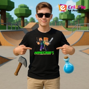 Tricou Minecraft Steve Si Alex Tricou Negru Copii | Dama | Barbat - Img 3