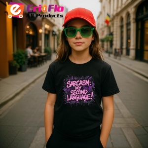 Tricou Sarcasm My Second Language Text Roz, Copii | Dama | Barbat, culoare negru - Img 7