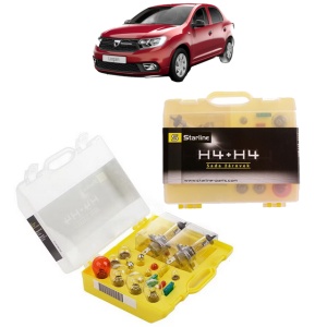 Kit trusa Set becuri H4 compatibila cu DACIA LOGAN II din 2012-2019, bec far, semnalizare , pozitie, iluminare numar, frana, plafoniera, stop frana