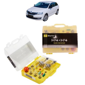Kit trusa Set becuri H4 compatibila cu SKODA RAPID (NA2) din 2011-2013, bec far, semnalizare , pozitie, iluminare numar, frana, plafoniera, stop frana - Img 1