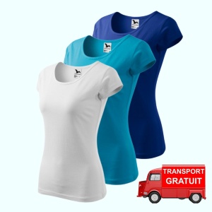 Set 3 tricouri simple dama din bumbac 100%, Elegant casual cu decolteu femei, alb, turcoaz, albastru 122 - Img 1