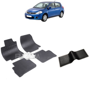 Set 5 covorase auto NISSAN TIIDA din 2007 - 12.2011, cu covoras tunel median, Caroserie HATCHBACK