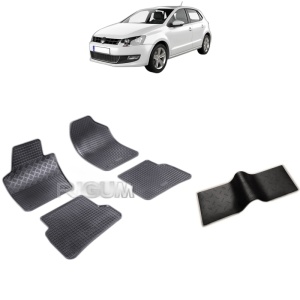 Set 5 covorase auto VOLKSWAGEN POLO V din 05.2009 - 09.2017, cu covoras tunel median, Caroserie HATCHBACK