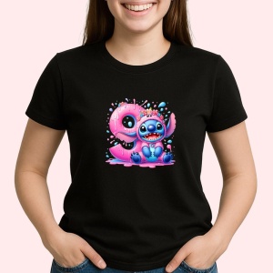 Tricou Alfabet CIfra 9 cu Lilo si Stitch albastru, veselie mare, Negru, Unisex Dama si Barbat | Copii - Img 2
