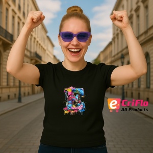 Tricou Alfabet Litera E cu graffiti, design exploziv, arta urbana, Negru, Unisex Dama si Barbat | Copii - Img 3