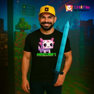 Tricou Minecraft Axolotl Roz Tricou Negru Copii | Dama | Barbat - Img 2