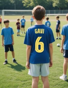 Tricou Personalizat pentru Copii cu Gavi la Barcelona - Cadou Ideal pentru Fanii Fotbalului - Gavi Barcelona Tricou Copii - Img 1