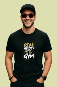 Tricou Real Heros Are In The Gym Contrast Puternic, Copii | Dama | Barbat, culoare negru - Img 2