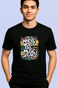 Tricou Where Words Fail Music Speaks, Copii | Dama | Barbat, culoare negru - Img 2