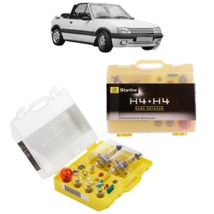 Kit trusa Set becuri H4 compatibila cu PEUGEOT 205 I Convertible (741B, 20D) din 1986-1994, bec far, semnalizare , pozitie, iluminare numar, frana, plafoniera, stop frana