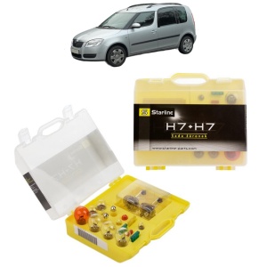 Kit trusa Set becuri H7 compatibila cu SKODA ROOMSTER Praktik (5J) din 2007-2015, bec far, semnalizare , pozitie, iluminare numar, frana, plafoniera, stop frana