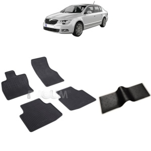 Set 5 covorase auto SKODA SUPERB III din 05.2015 - 11.2023, cu covoras tunel median, Caroserie SEDAN