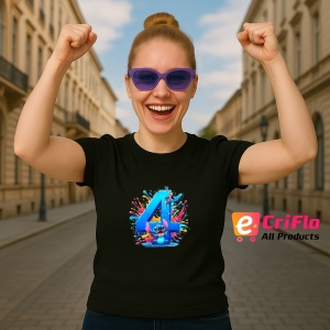Tricou Alfabet Cifra 4 cu Lilo si Stitch albastru, veselie mare, Negru, Unisex Dama si Barbat | Copii - Img 3