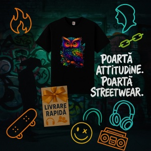 Tricou Bufnita stil curcubeu Negru, Copii | Dama | Barbat - Img 12