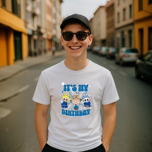 Tricou Labubu birthday albastru, Unisex Dama si Barbat | Copii - Img 9