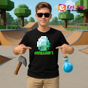 Tricou Minecraft Diamant Pixelat Tricou Negru Copii | Dama | Barbat - Img 2