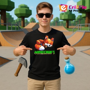 Tricou Minecraft Vulpe Adormita Tricou Negru Copii | Dama | Barbat - Img 4