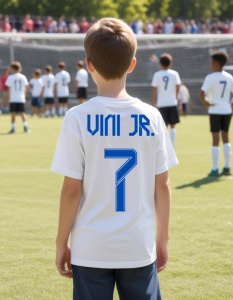 Tricou Personalizat pentru Copii cu Vinicius la Real Madrid - Cadou Ideal pentru Fanii Fotbalului - Vinicius Real Madrid Tricou Copii - Img 2