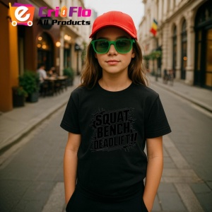 Tricou Squat Bench Deadlift Text Simplu, Copii | Dama | Barbat, culoare negru - Img 8