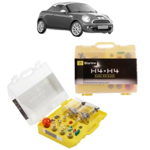 Kit trusa Set becuri H4 compatibila cu MINI MINI Coupe (R58) din 2010-2015, bec far, semnalizare , pozitie, iluminare numar, frana, plafoniera, stop frana