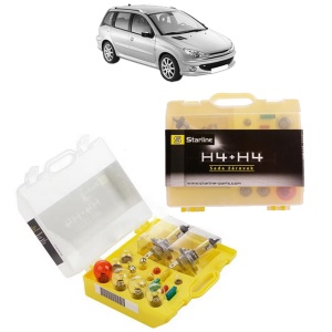 Kit trusa Set becuri H4 compatibila cu PEUGEOT 206 SW (2E/K) din 2002-2008, bec far, semnalizare , pozitie, iluminare numar, frana, plafoniera, stop frana