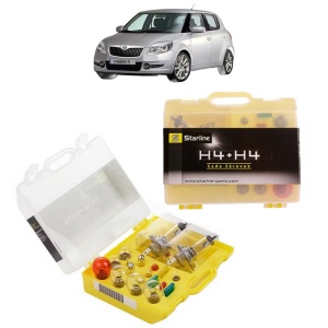 Kit trusa Set becuri H4 compatibila cu SKODA FABIA II (542) din 2006-2014, bec far, semnalizare , pozitie, iluminare numar, frana, plafoniera, stop frana