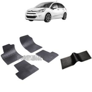 Set 5 covorase auto CITROEN C3 II din 2009 - 12.2016, cu covoras tunel median, Caroserie HATCHBACK