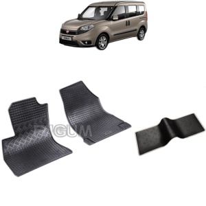 Set 5 covorase auto FIAT DOBLO II din 2010 - 06.2022, cu covoras tunel median, Caroserie VAN 2 LOCURI