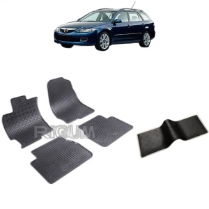 Set 5 covorase auto MAZDA 6 I din 02.2002 - 2008, cu covoras tunel median, Caroserie COMBI