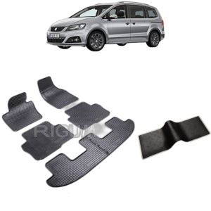 Set 5 covorase auto SEAT ALHAMBRA II din 09.2010 - 03.2022, cu covoras tunel median, Caroserie VAN 7 LOCURI