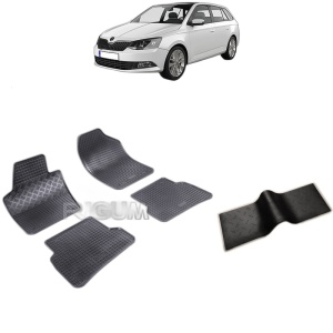 Set 5 covorase auto SKODA FABIA III din 01.2015 - 08.2021, cu covoras tunel median, Caroserie COMBI