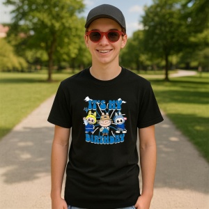 Tricou Labubu birthday albastru, Unisex Dama si Barbat | Copii, Culoare Negru - Img 4