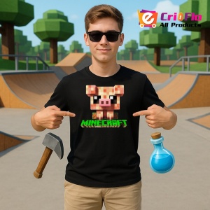 Tricou Minecraft Purcelus Cubic Tricou Negru Copii | Dama | Barbat - Img 2