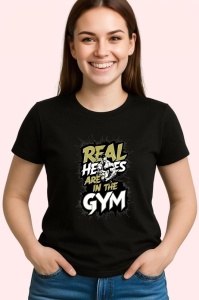 Tricou Real Heros Are In The Gym Contrast Puternic, Copii | Dama | Barbat, culoare negru - Img 4