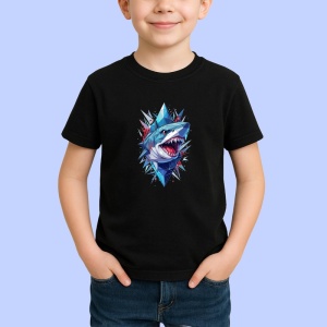 Tricou Rechin Albastru Design Agresiv, Copii | Dama | Barbat, culoare negru - Img 2