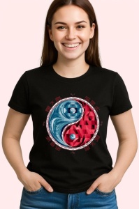 Tricou Yin Yang Rosu Albastru Stil Japonez, Copii | Dama | Barbat, culoare negru - Img 4