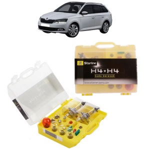Kit trusa Set becuri H4 compatibila cu SKODA FABIA III Estate (NJ5) din 2014-2022, bec far, semnalizare , pozitie, iluminare numar, frana, plafoniera, stop frana