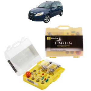 Kit trusa Set becuri H4 compatibila cu SKODA ROOMSTER (5J7) din 2006-2015, bec far, semnalizare , pozitie, iluminare numar, frana, plafoniera, stop frana - Img 1