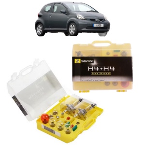 Kit trusa Set becuri H4 compatibila cu TOYOTA AYGO (_B1_) din 2005-2014, bec far, semnalizare , pozitie, iluminare numar, frana, plafoniera, stop frana