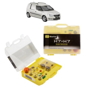 Kit trusa Set becuri H7 compatibila cu SKODA FABIA II Praktik (545) din 2013-2014, bec far, semnalizare , pozitie, iluminare numar, frana, plafoniera, stop frana