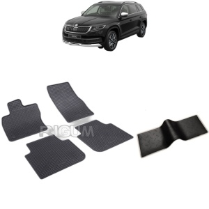 Set 5 covorase auto SKODA KODIAQ din 03.2017 - 2026, cu covoras tunel median, Caroserie SUV