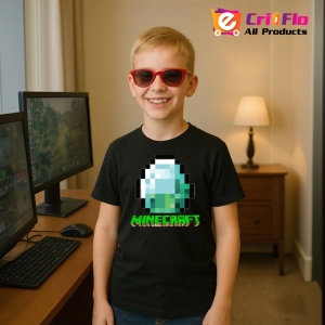 Tricou Minecraft Diamant Pixelat Tricou Negru Copii | Dama | Barbat - Img 1