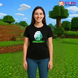 Tricou Minecraft Diamant Pixelat Tricou Negru Copii | Dama | Barbat - Img 4