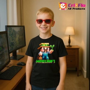 Tricou Minecraft Fermier Zambitor Tricou Negru Copii | Dama | Barbat - Img 1