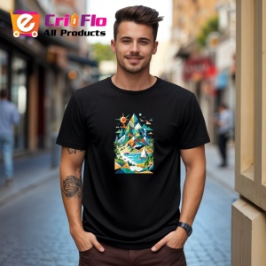 Tricou Peisaj Montan Triunghi Colorat, Copii | Dama | Barbat, culoare negru - Img 1