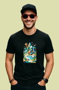 Tricou Peisaj Montan Triunghi Colorat, Copii | Dama | Barbat, culoare negru - Img 2