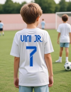 Tricou Personalizat pentru Copii cu Vinicius la Real Madrid - Cadou Ideal pentru Fanii Fotbalului - Vinicius Real Madrid Tricou Copii - Img 1