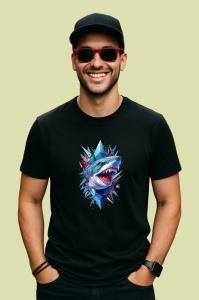 Tricou Rechin Albastru Design Agresiv, Copii | Dama | Barbat, culoare negru - Img 1