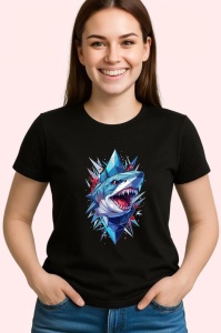 Tricou Rechin Albastru Design Agresiv, Copii | Dama | Barbat, culoare negru - Img 3
